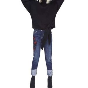 Zara Trafaluc embroidered roses flowers jeans NWT
